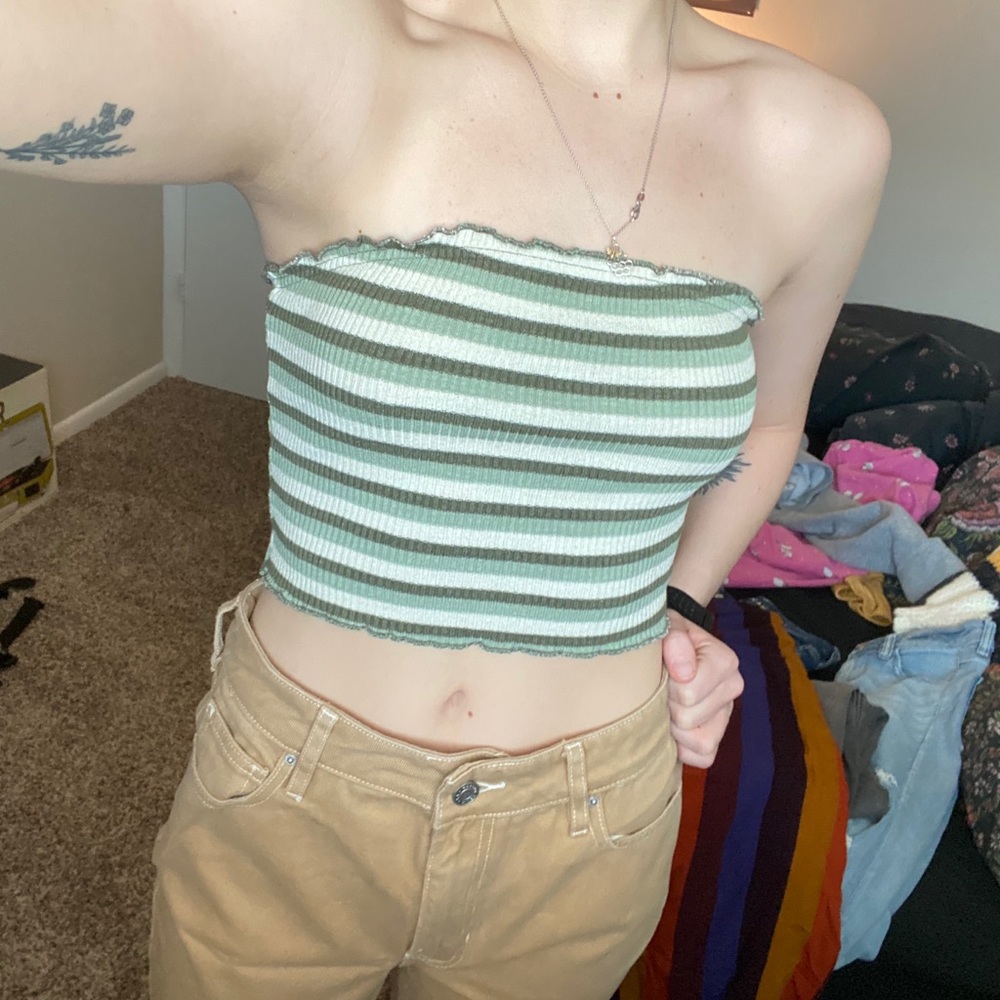 Green striped tube top